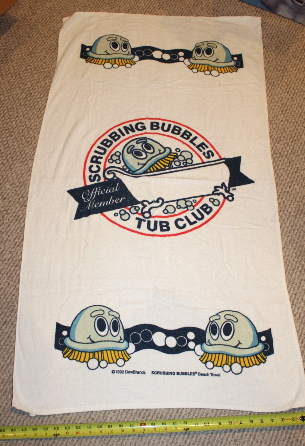 Unused 1982 Scrubbing Bubbles Beach Bath Towel Mailaway premium Promo Mascot