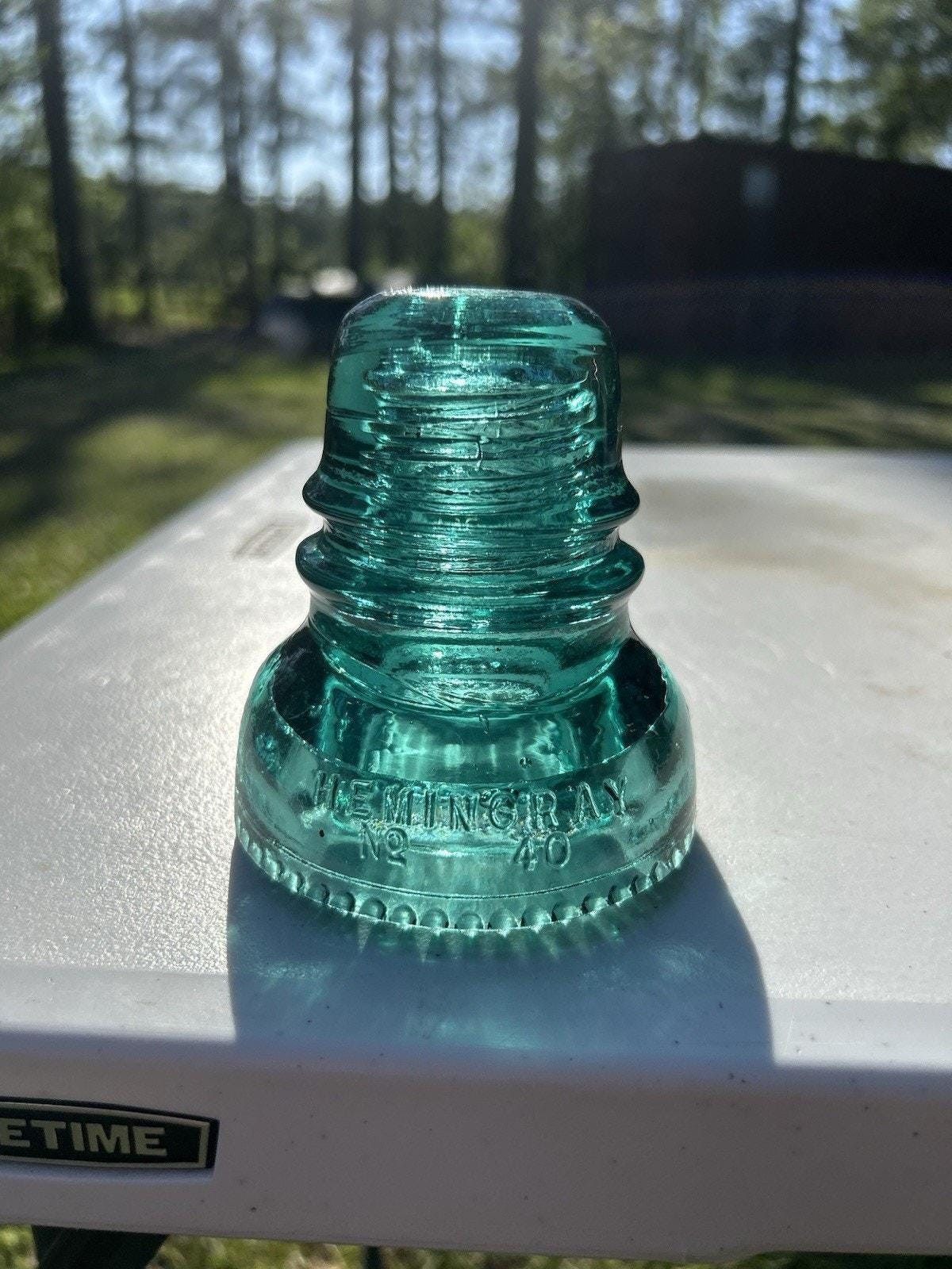 Antique Hemingray Aqua Green Glass Insulator Bubbles Swirls Telegraph Telephone