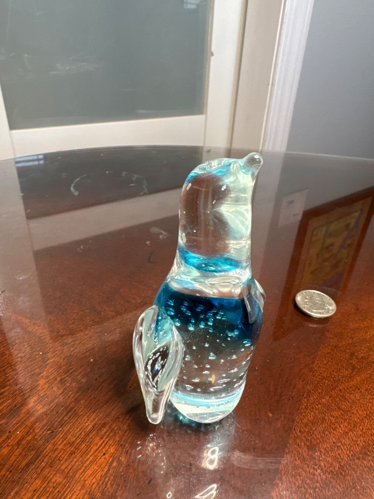 Handmade Blue Glass Penguin Figurine Made In Taiwan by R.O.C.              52-32