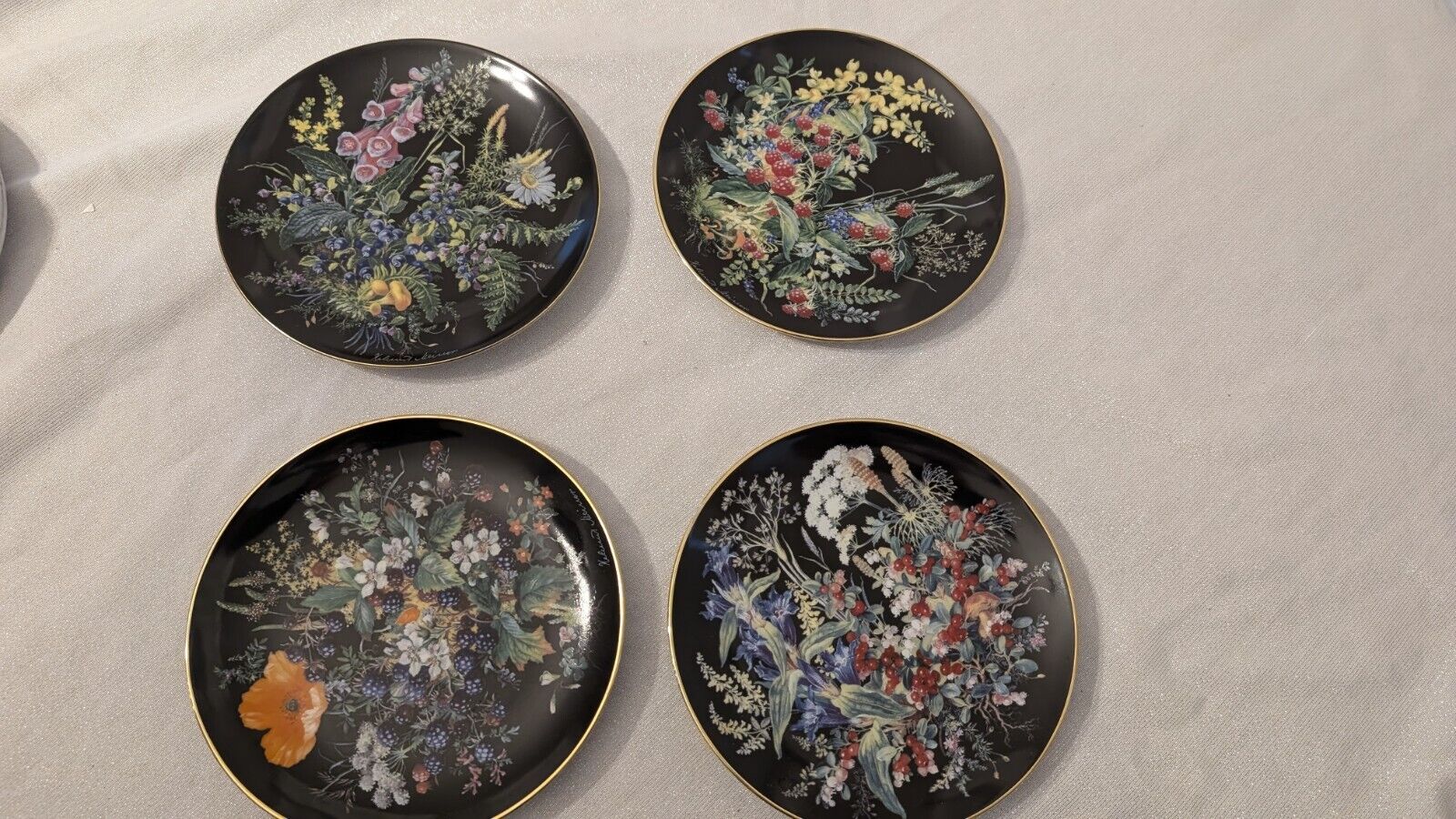 4 Beautiful Carl Schumann Floral Plates German Artistry