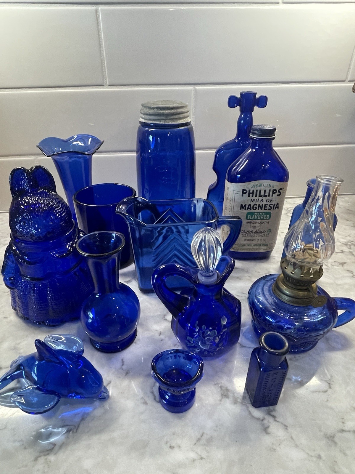Lot of 14 Vintage Cobalt Blue Glass Antique Drug Store Bottles, Beatrix Potter + Lot of 14 Vintage Cobalt Blue Glass Antique Drug Store Bottles, Beatrix Potter +