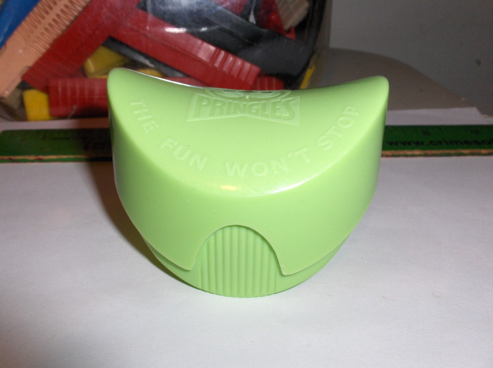 Vintage LIME GREEN Pringles Chip Container-Once You Pop-Fun Won\'t Stop-FREE SHIP