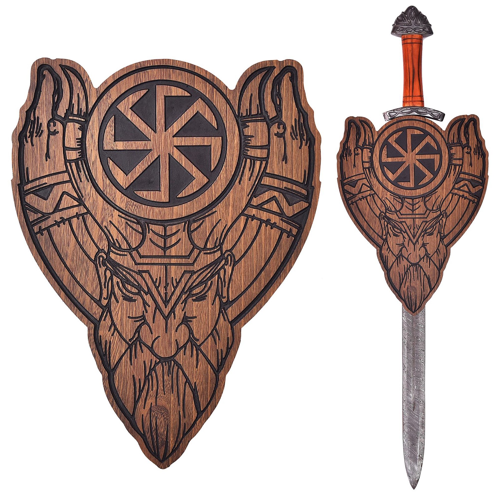 Viking Sword Wall Plaque Display Mount - Wood Engraved Medieval Display Decor