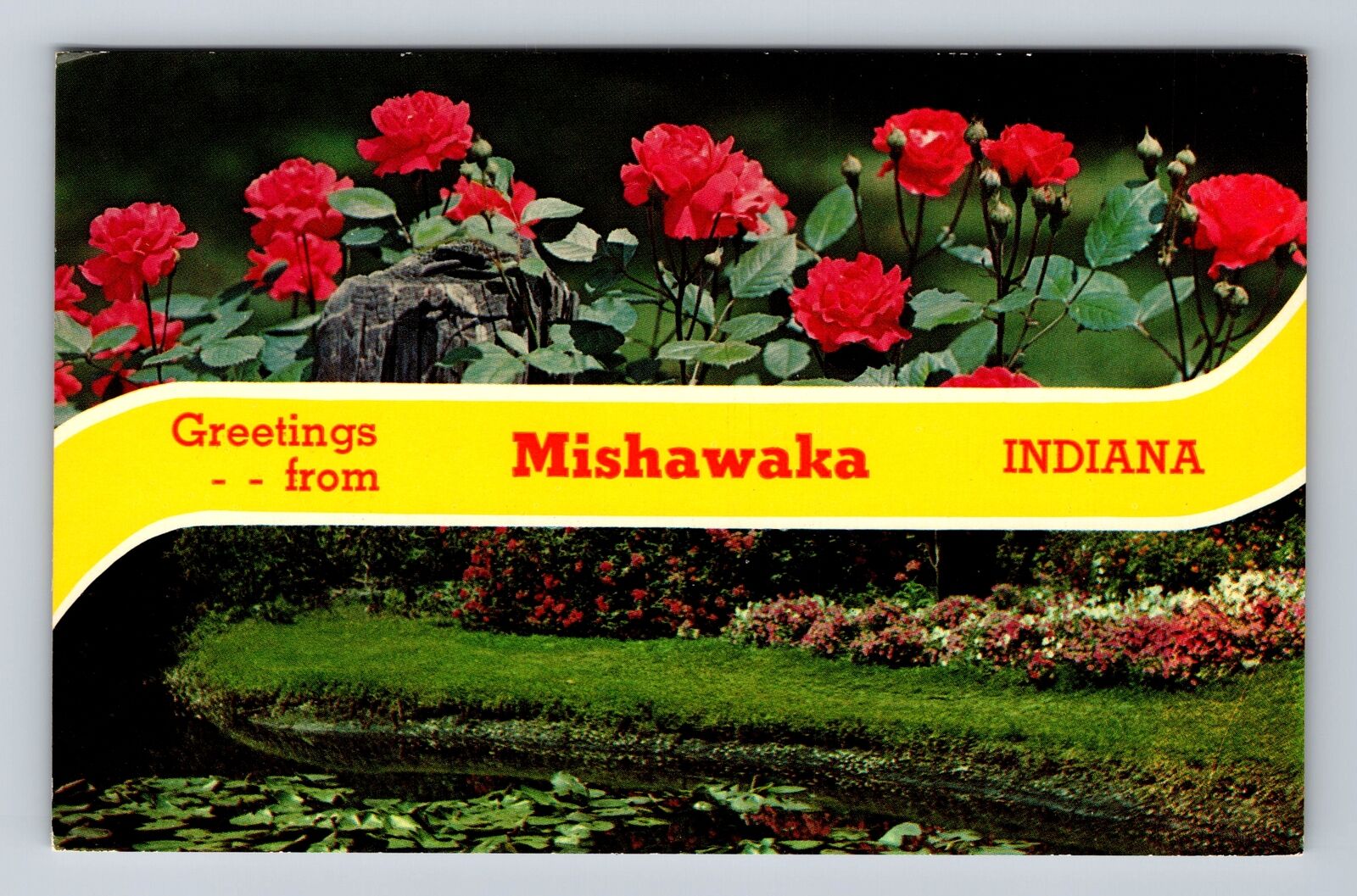 Mishawaka IN-Indiana, Scenic Banner Greetings, Antique Vintage Postcard