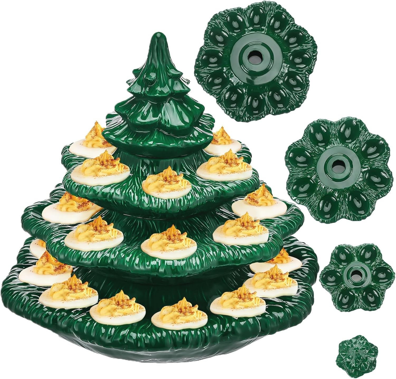 4 Tier Christmas Tree Shape Deviled Egg Platters Trays Holds 26 Holes Stackable