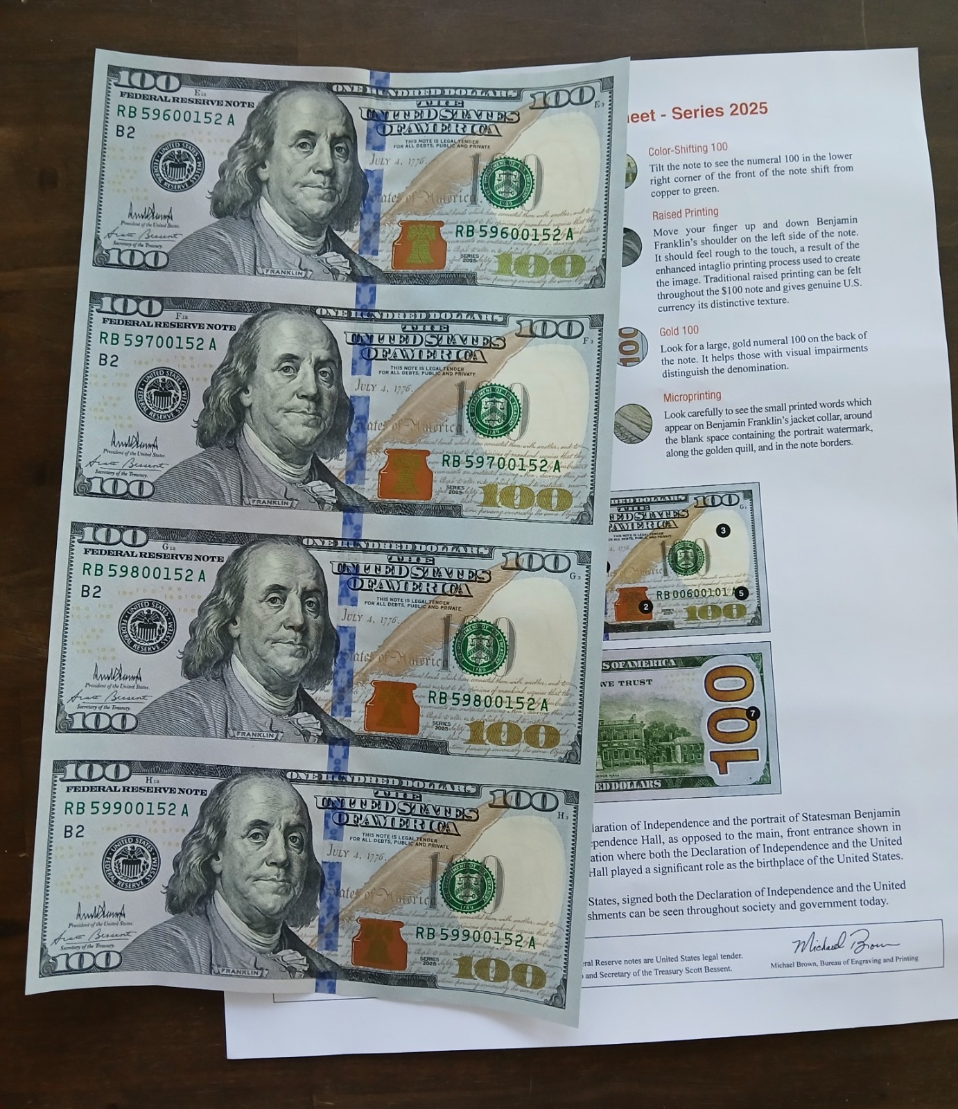 Trump Signature Uncut $100 Bill Sheet Series 2025 4 Notes with . COA