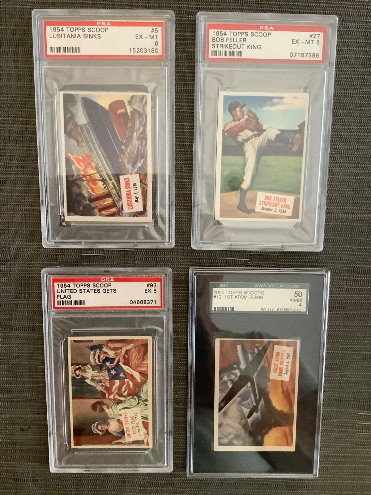 1954 Topps Scoops Complete Set, VG-EX+, including Babe Ruth, w/  7 graded cards