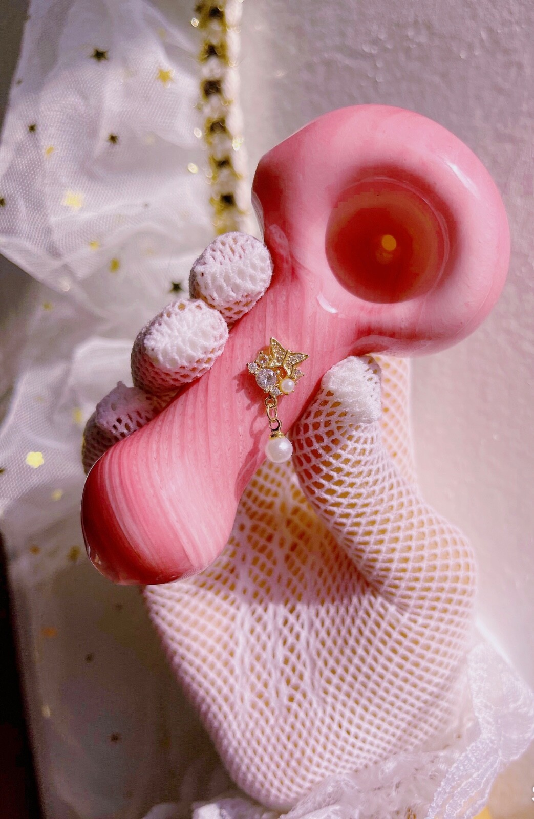 4” Pretty Cute Whimsical pink girly butterfly 🦋 glass pipe smoking bowl