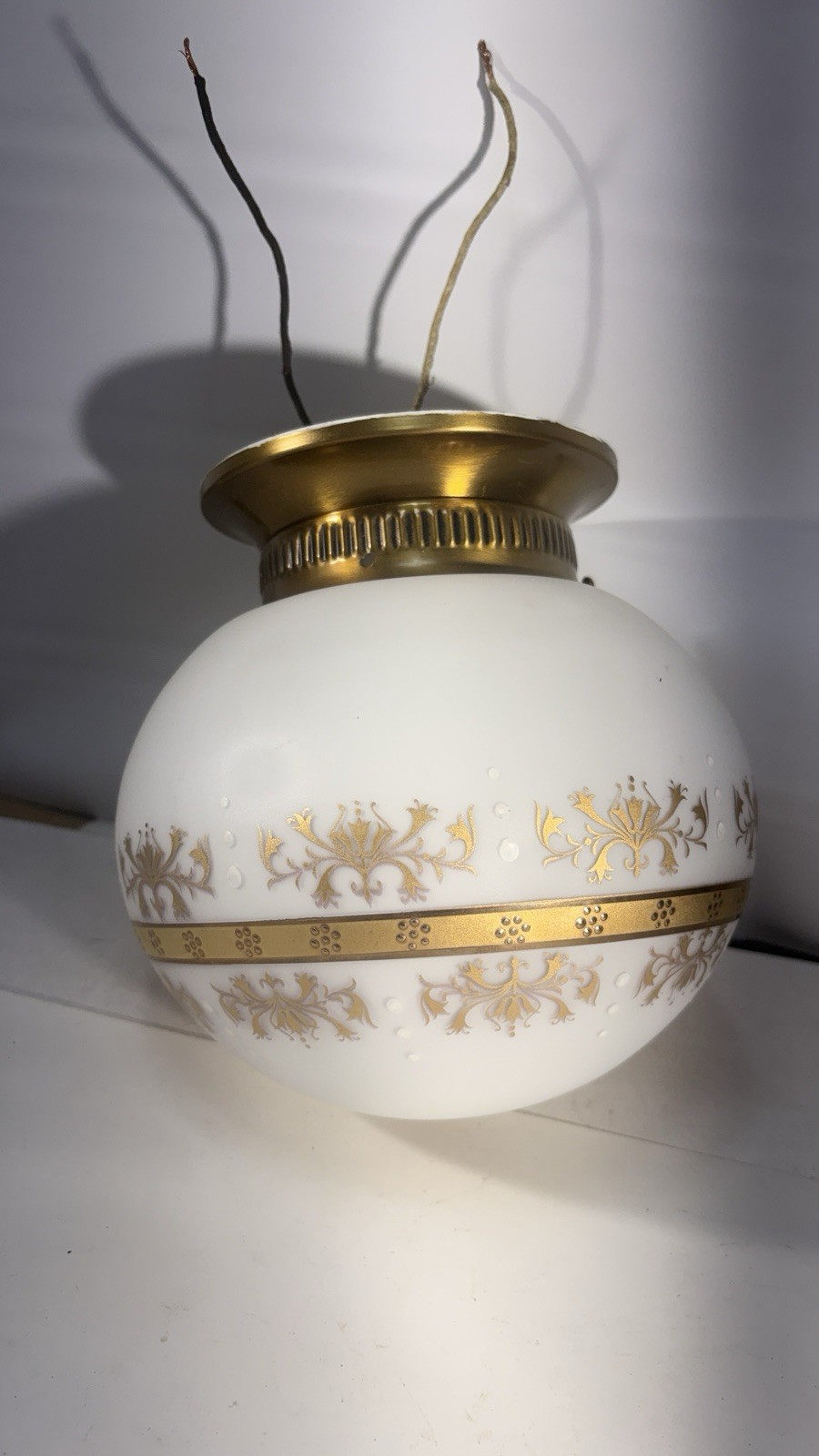 Vintage Mcm High Detail Glass Light Fixture Flush Fit Made In The Usa 