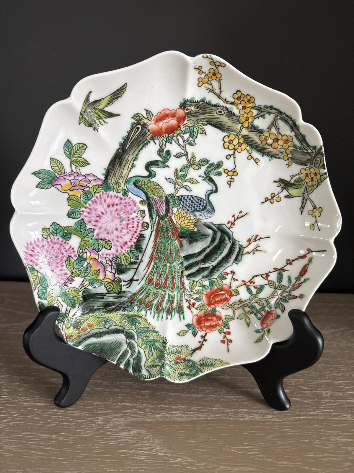 Vintage Oriental Objects d’Art Macau 8.5” Peacock Floral Porcelain Plate