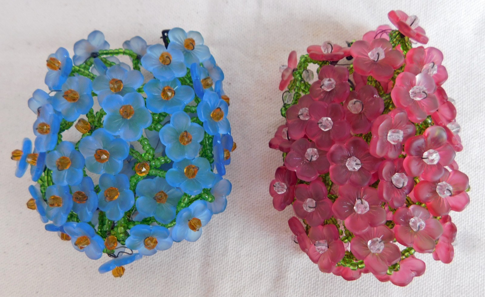 Two (2) Antique Czech Glass Flower Beaded Lamp Bulb Covers