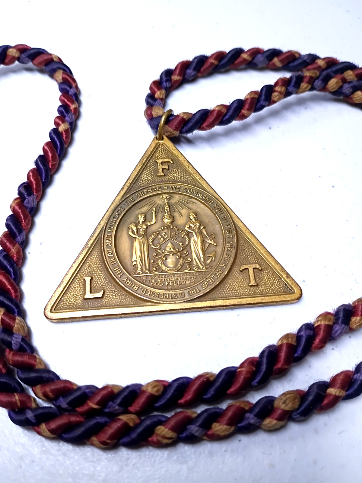 Vtg Odd Fellows IOOF Ceremonial 2 Sided Brass Pendant Original 30\