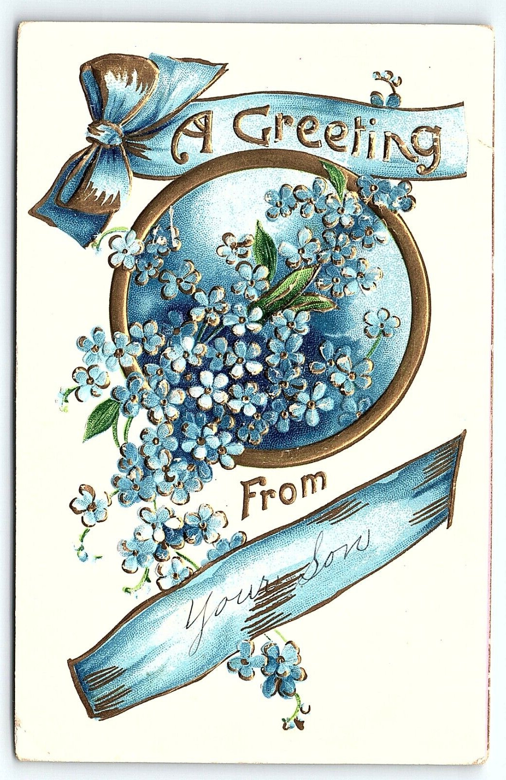 c1910 A GREETING FROM YOUR SON FLORAL EASTER UNPOSTED EMBOSSED POSTCARD P3273