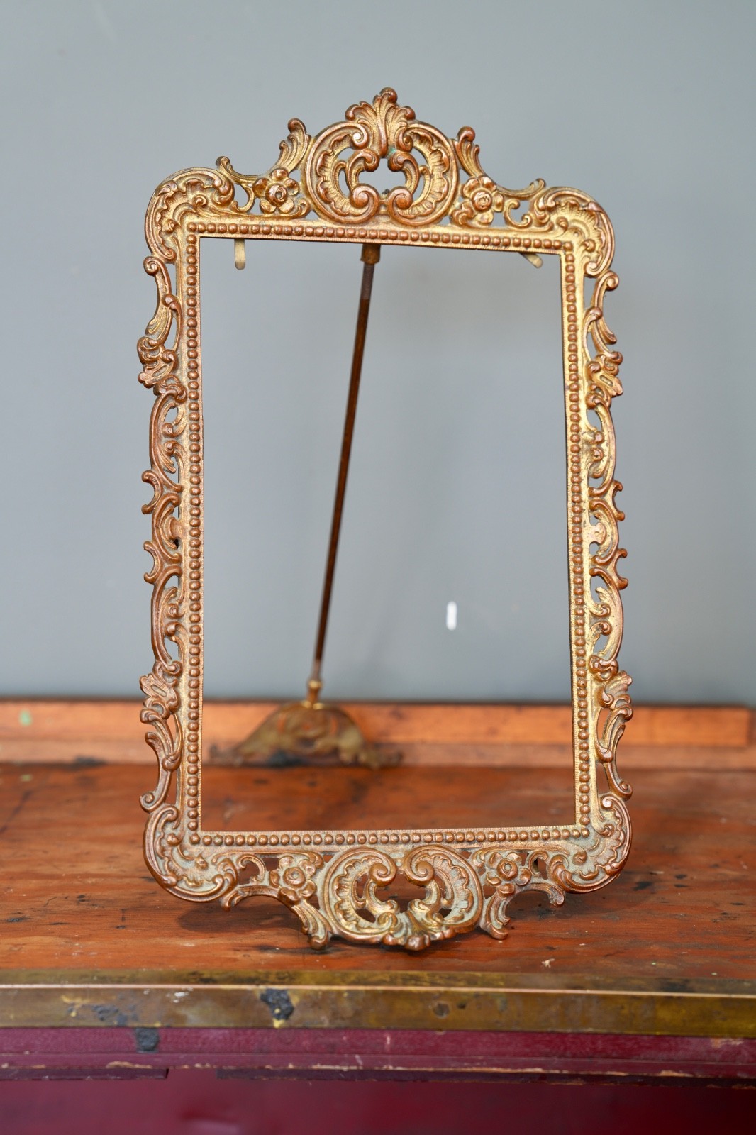 Antique Gold Gilt Brass Picture Frame Victorian Easel Back ornate 8x12 vintage