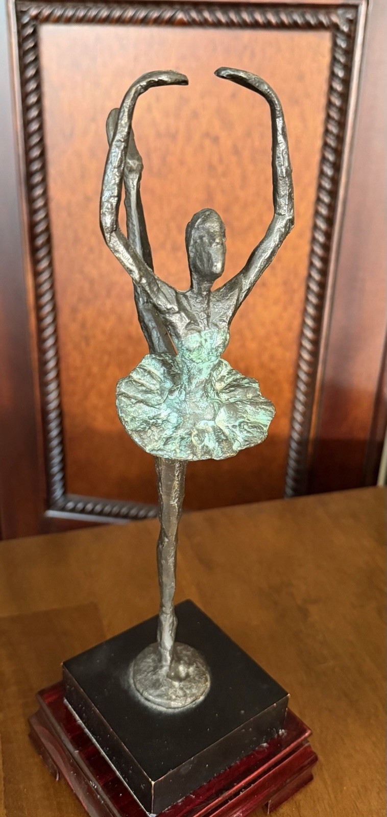 Vintage Ballerina Dancer Sculpture Bronze Finish Verdigris Patina Art Deco Style