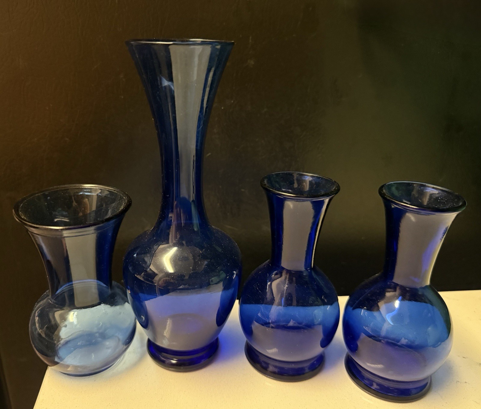 Vintage Cobalt Blue Glass Bud Vases Set Of 4