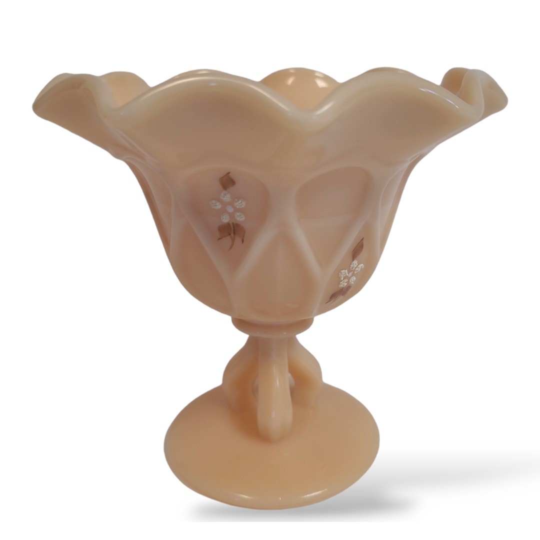 Westmorland Glass Compote Pedestal Bowl Hand Painted B. Parry 1979 Beige VTG Westmorland Glass Compote Pedestal Bowl Hand Painted B. Parry 1979 Beige VTG