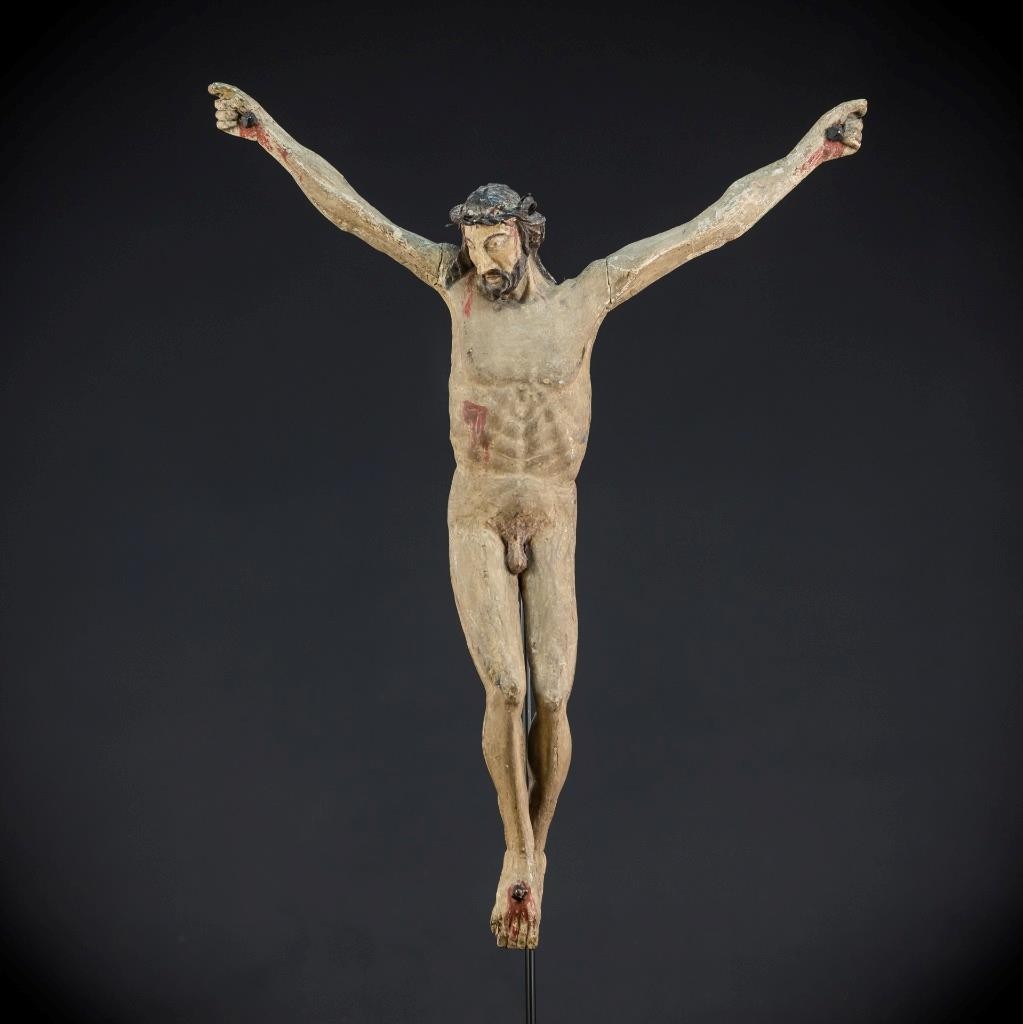 RARE Corpus Christi Sculpture 18th C | Naked Jesus Christ Wood Statue | 20.1”_