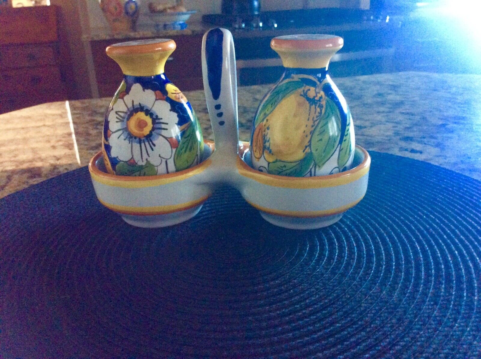 Set Of Tuscan Style Salt And Pepper Shakers With Tray