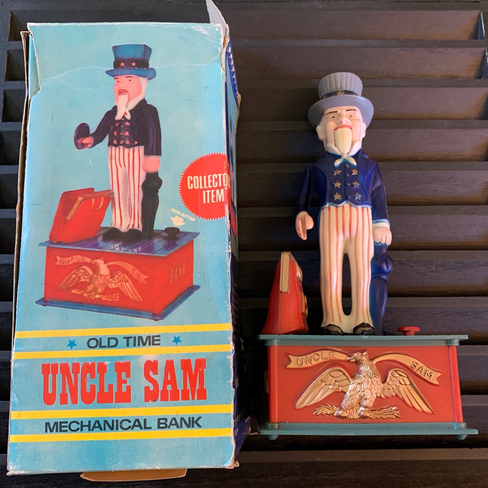 Emson Uncle Sam Bank Patriotic USA Plastic Mechanical Bank AB