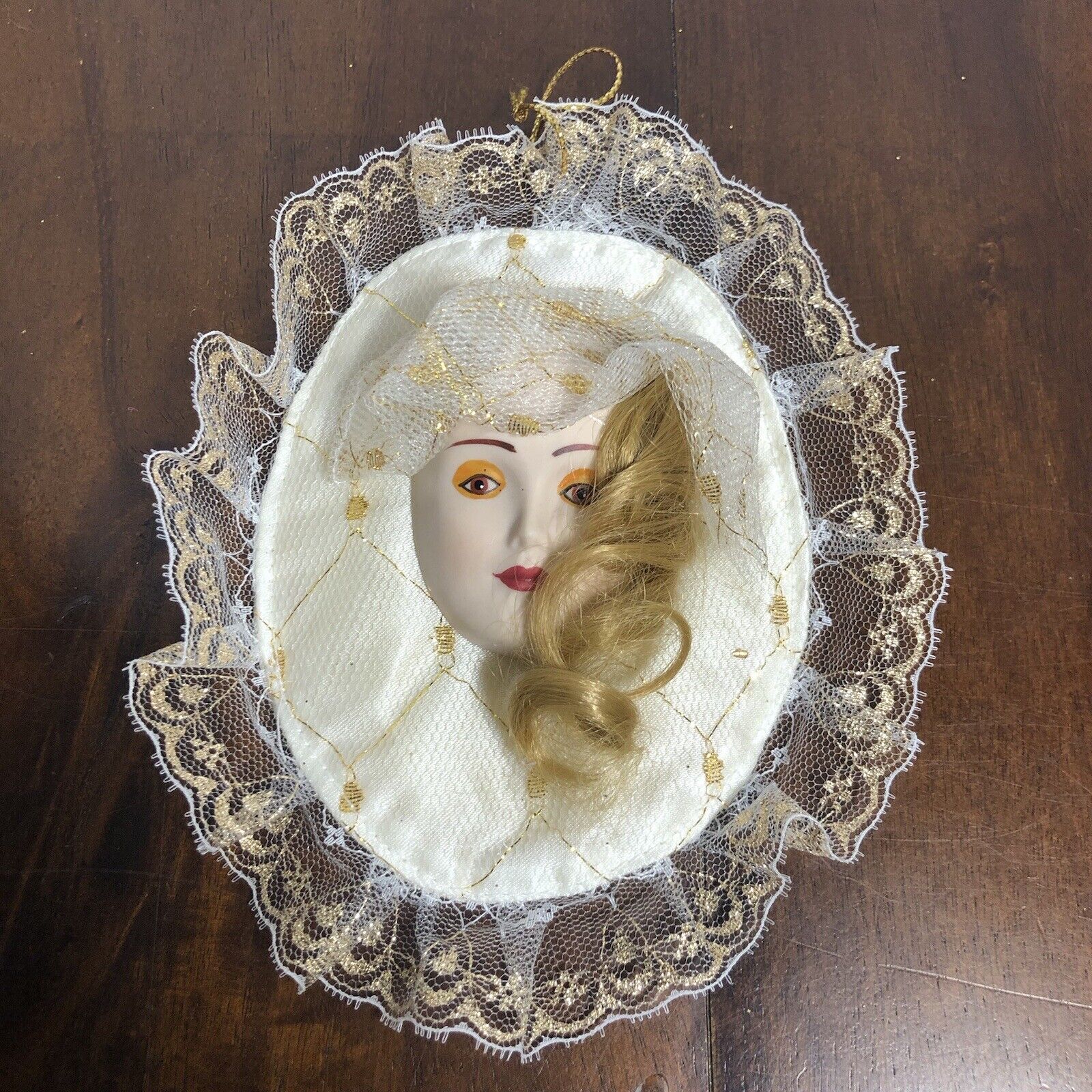 Vintage Lace Victorian Style Laddies Porcelain Face Ornament