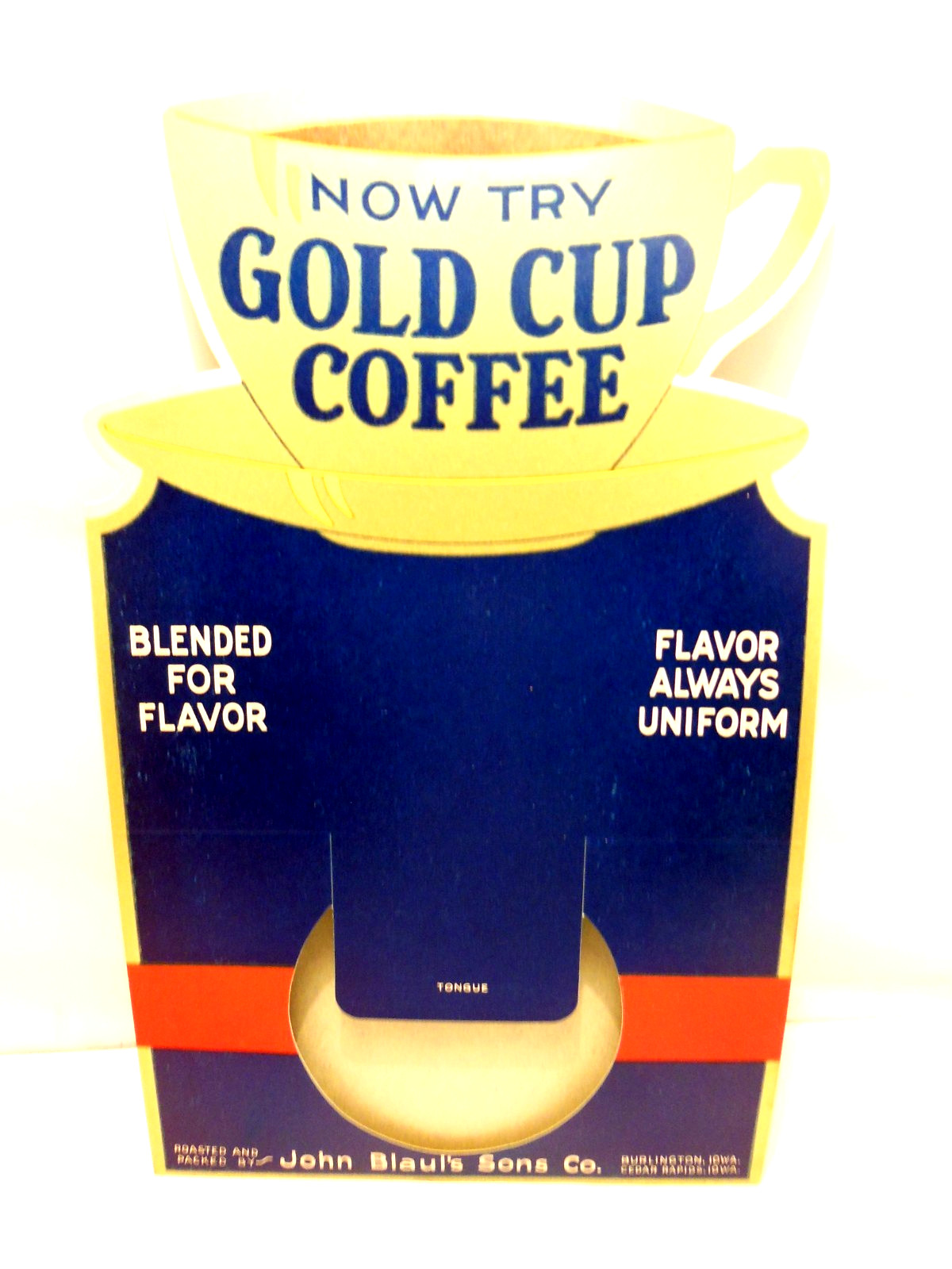 NOS VTG STORE COUNTER DISPLAY ADVERTISING GOLD CUP COFFEE ORIG PACKAGING IOWA