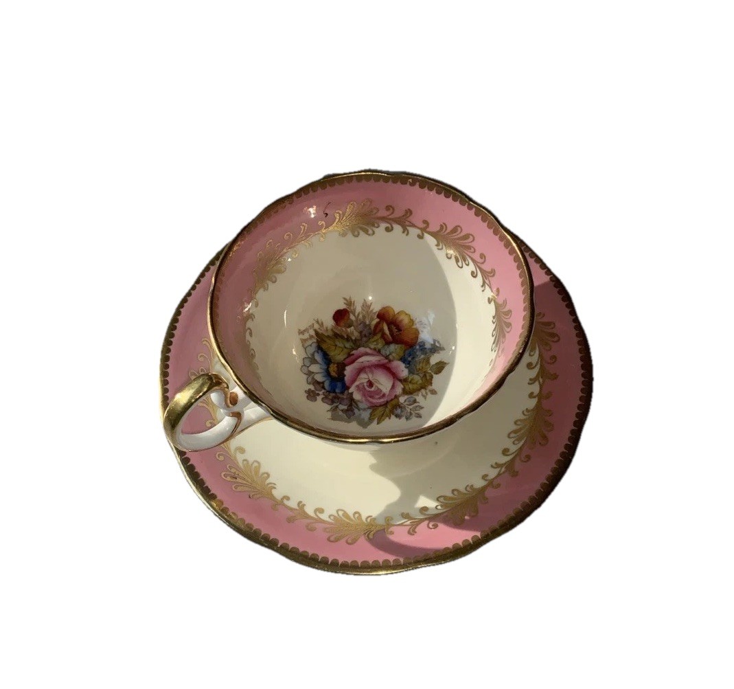ANSLEY RARE CABBAGE ROSE  Pink Cup & Saucer/JA Bailey Signed On Both Cup/Saucer.
