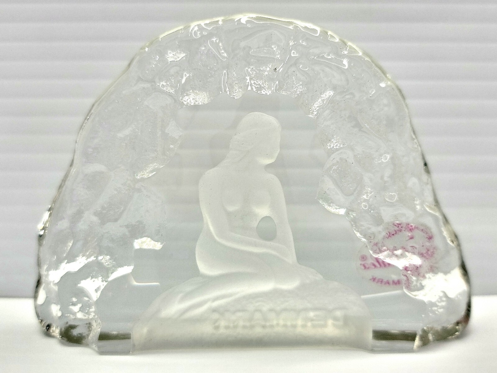 Crystalex Sweden Glass Paperweight Denmark Danish Nude Little Mermaid on Rock