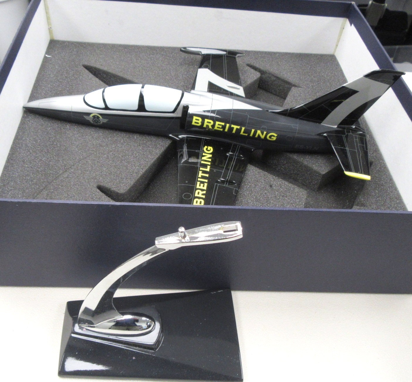 Breitling Promotional  Advertising Jet Airplane ES-YLN w Stand - In Original Box