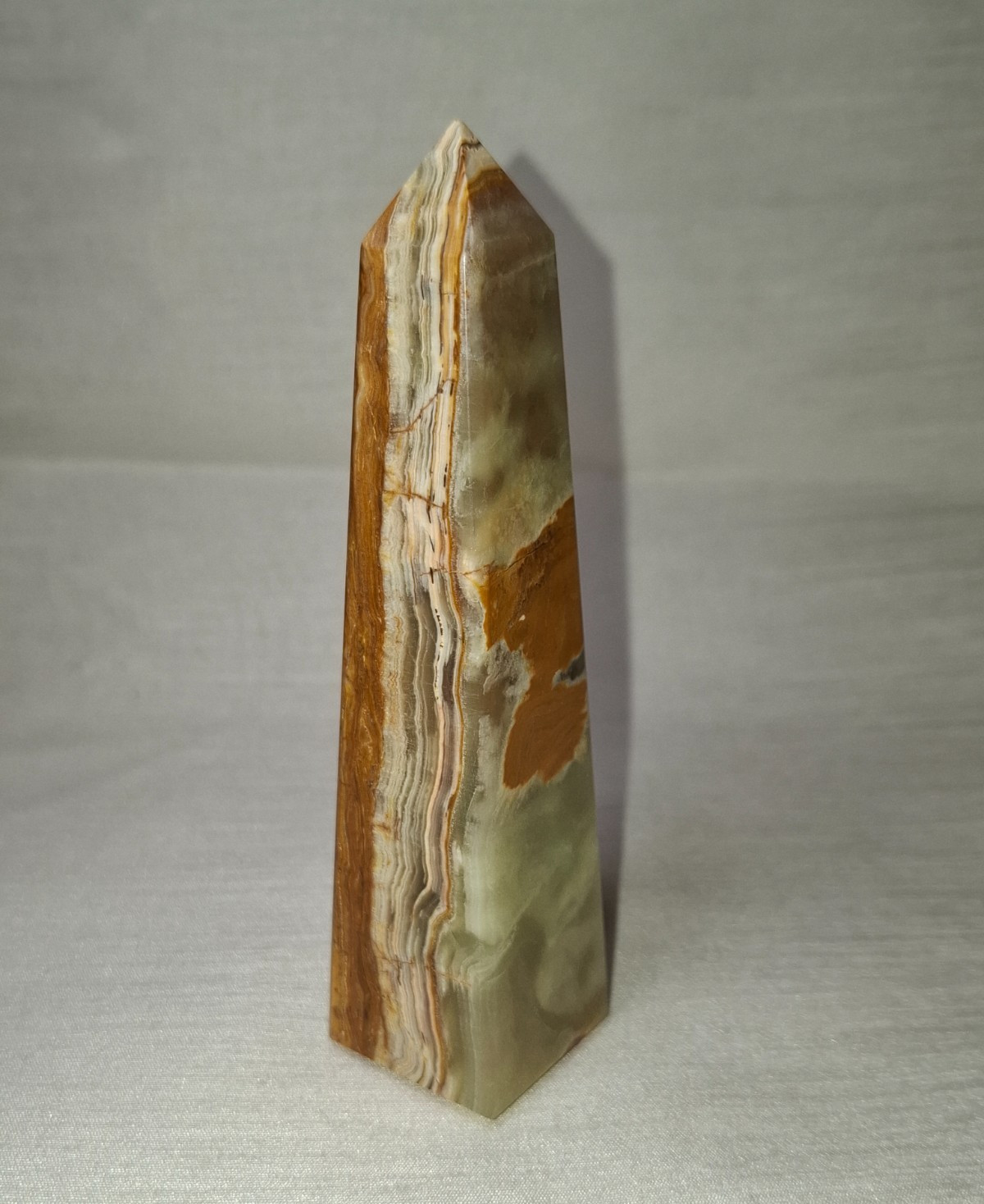 Green Onyx Obelisk Towers, Banded Chalcedony Towers, Hand Carved and Polished 