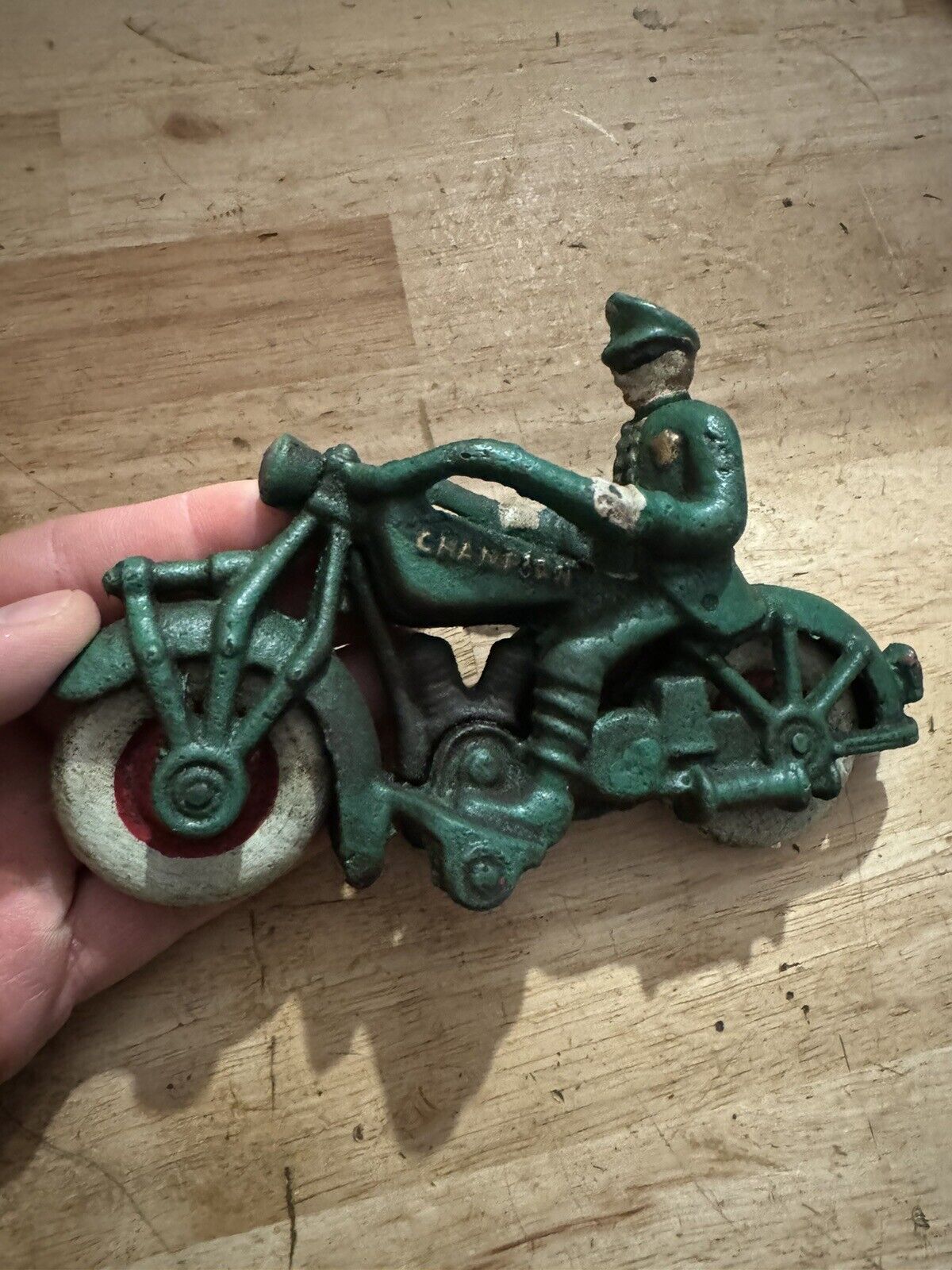 Police Motorcycle Cast Iron Patina Champion Metal Fatboy Harley Collector GIFT