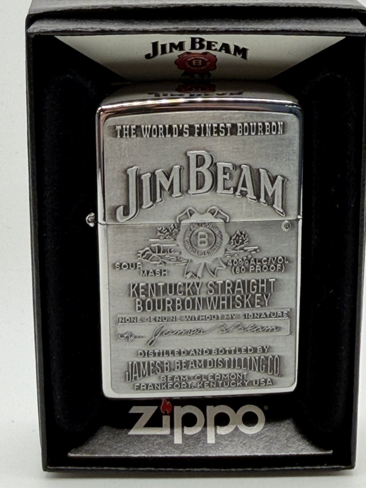 Vintage 2009 Jim Beam Label Emblem Chrome Zippo Lighter New B13