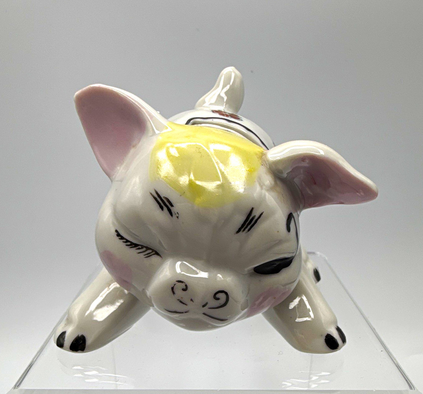 Vintage Occupied Japan Porcelain Piggy Bank Hand Painted Floral Pig