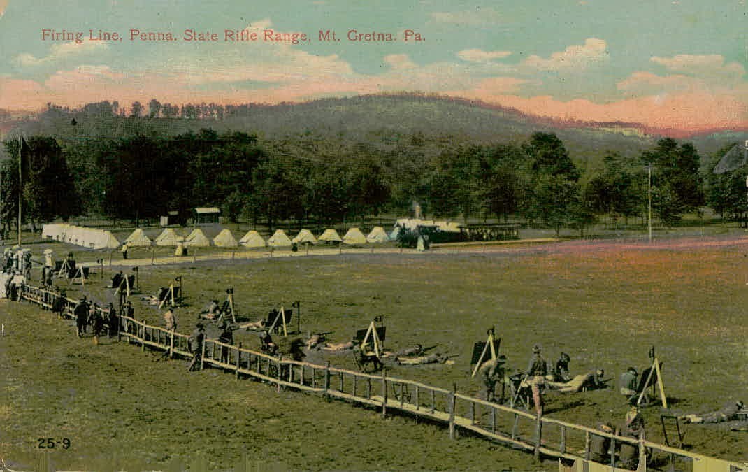 Antique Firing Line Penna. State Rifle Range Mt. Gretna PA Postcard 25-9