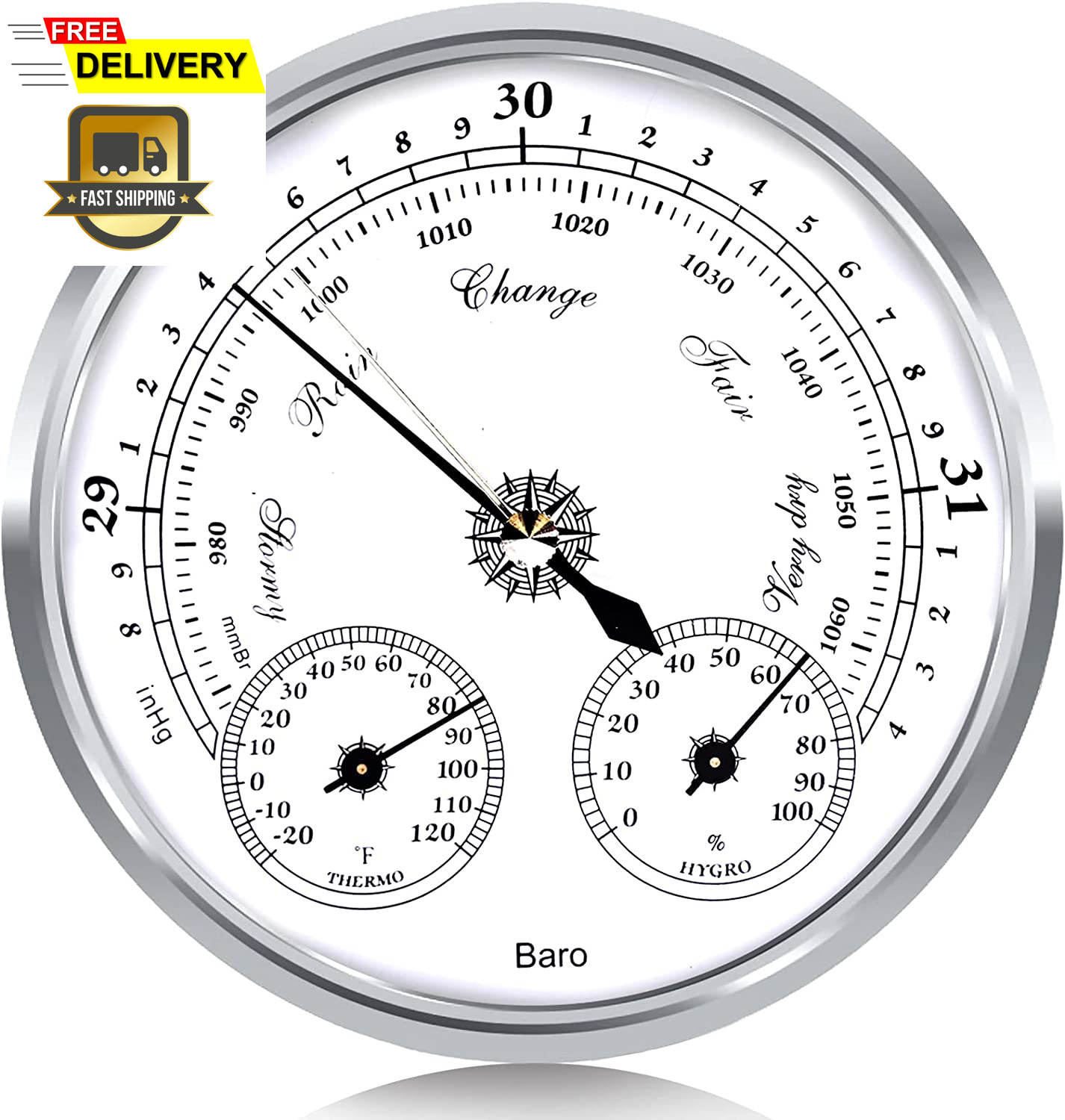 Outdoor Barometer Thermometer Hygrometer - 5In Barometer Weather Station USA....