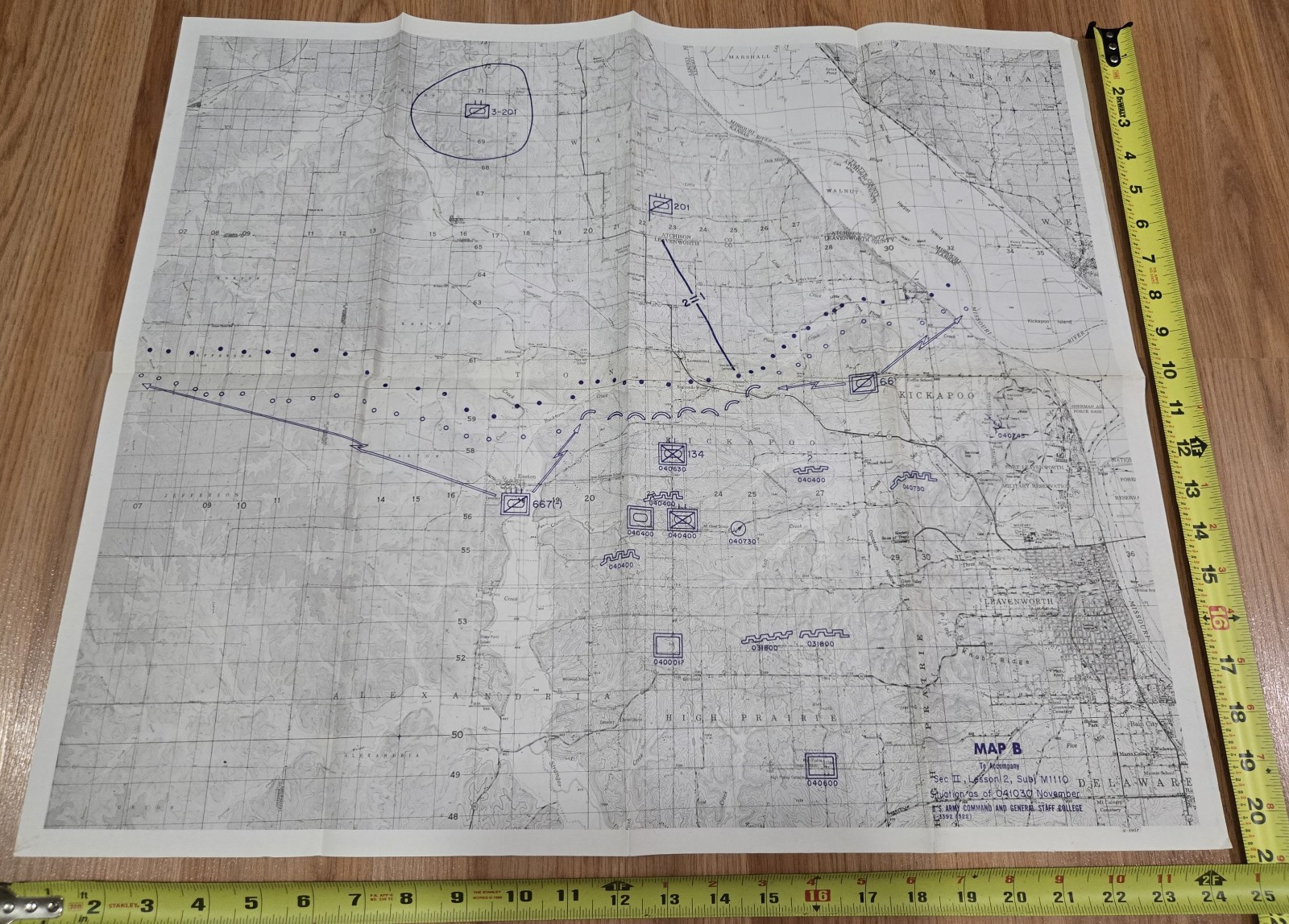 Leavenworth Atchison Kansas KS 2ft Map VTG US Army Command General Staff College