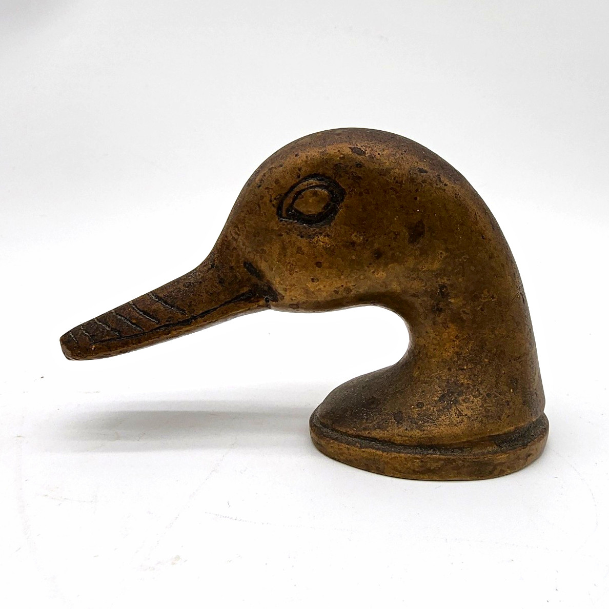 Vintage Brass Duck Head Bottle Opener Figural Bird Barware Heavy Patina 4.25