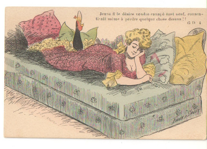 Artist postcard Xavier Sager: Jeune fille desire vendre canape pont neuf, S7