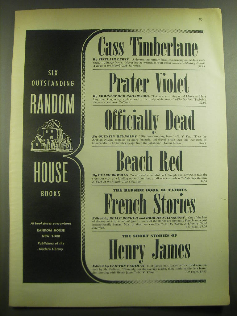 1946 Random House Books Advertisement - Cass Timberlane by Sinclair Lewis 1946 Random House Books Advertisement - Cass Timberlane by Sinclair Lewis
