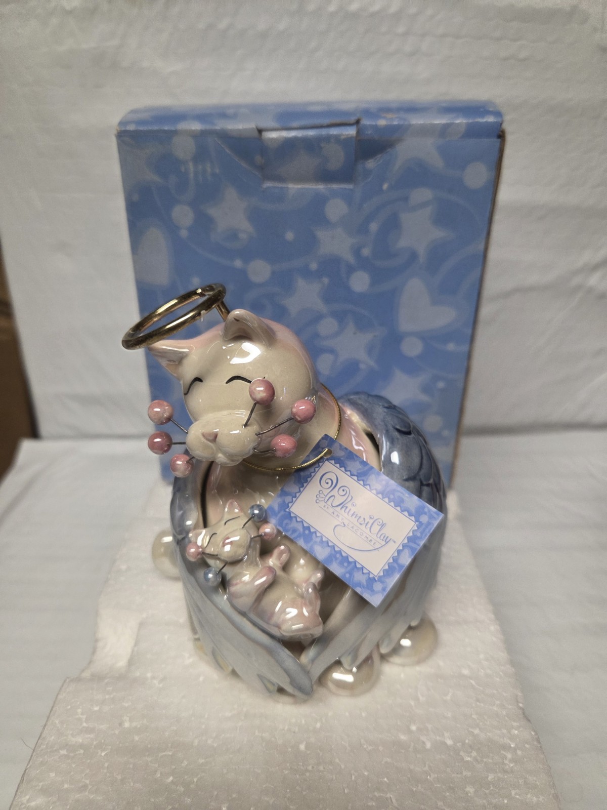 Amy Lacombe WhimsiClay “Missy & Alexa” 2007 Angel Cat With Baby. New In Box