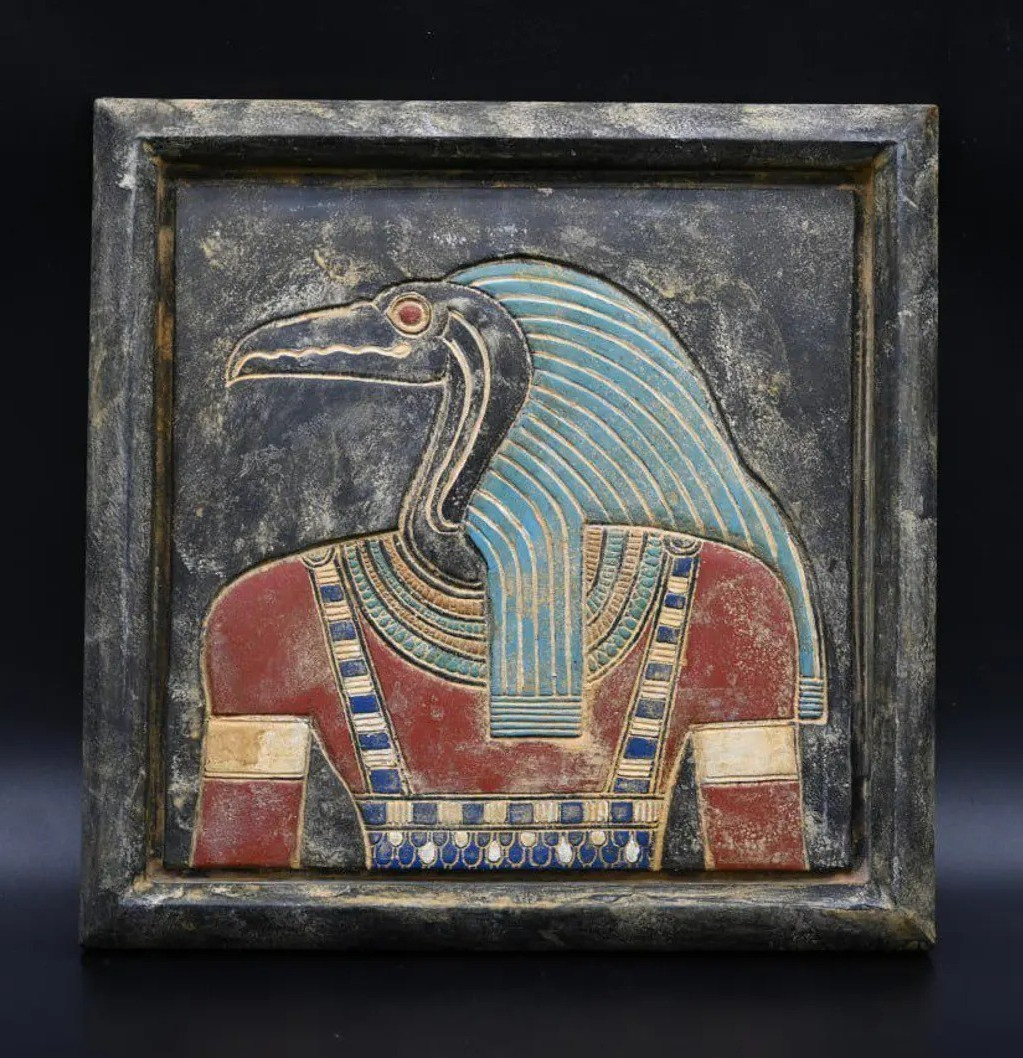 Rare Authentic Ancient Egyptian Antiquities Thoth Black Stone Relief Egyptian BC