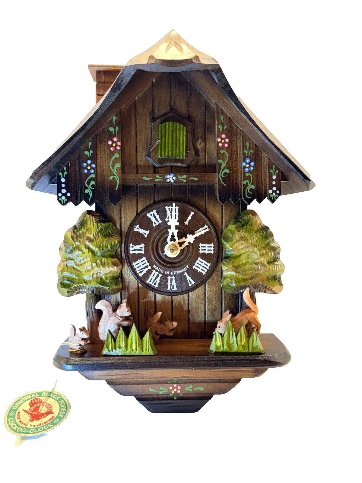 Hubert Herr Cuckoo Clock Dancing Squirrels VTG Black Forest Chalet Germany NOS