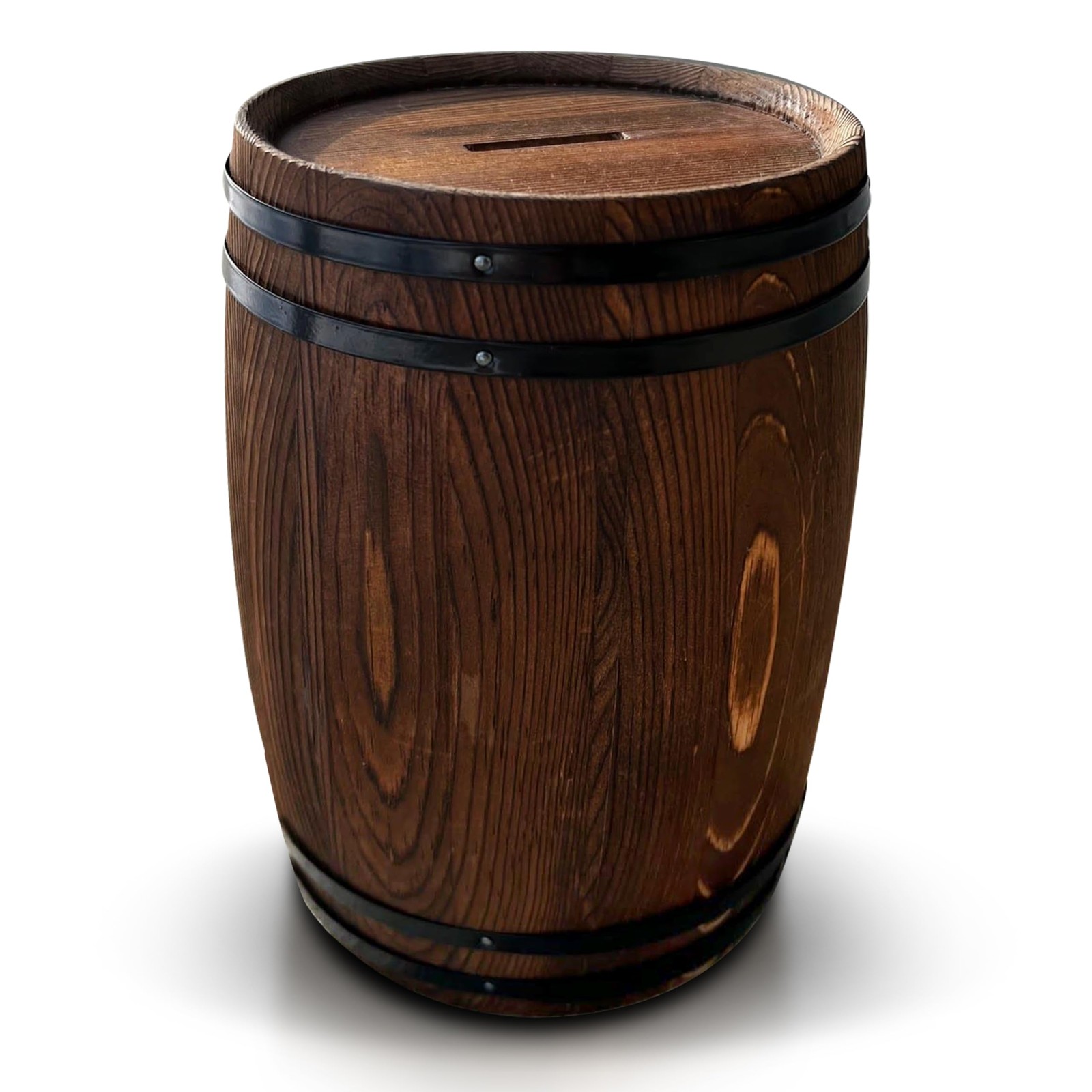 Large Wooden Wine Barrel Piggy Bank 1.5 Liter Money Box With Lock Key Rustic...