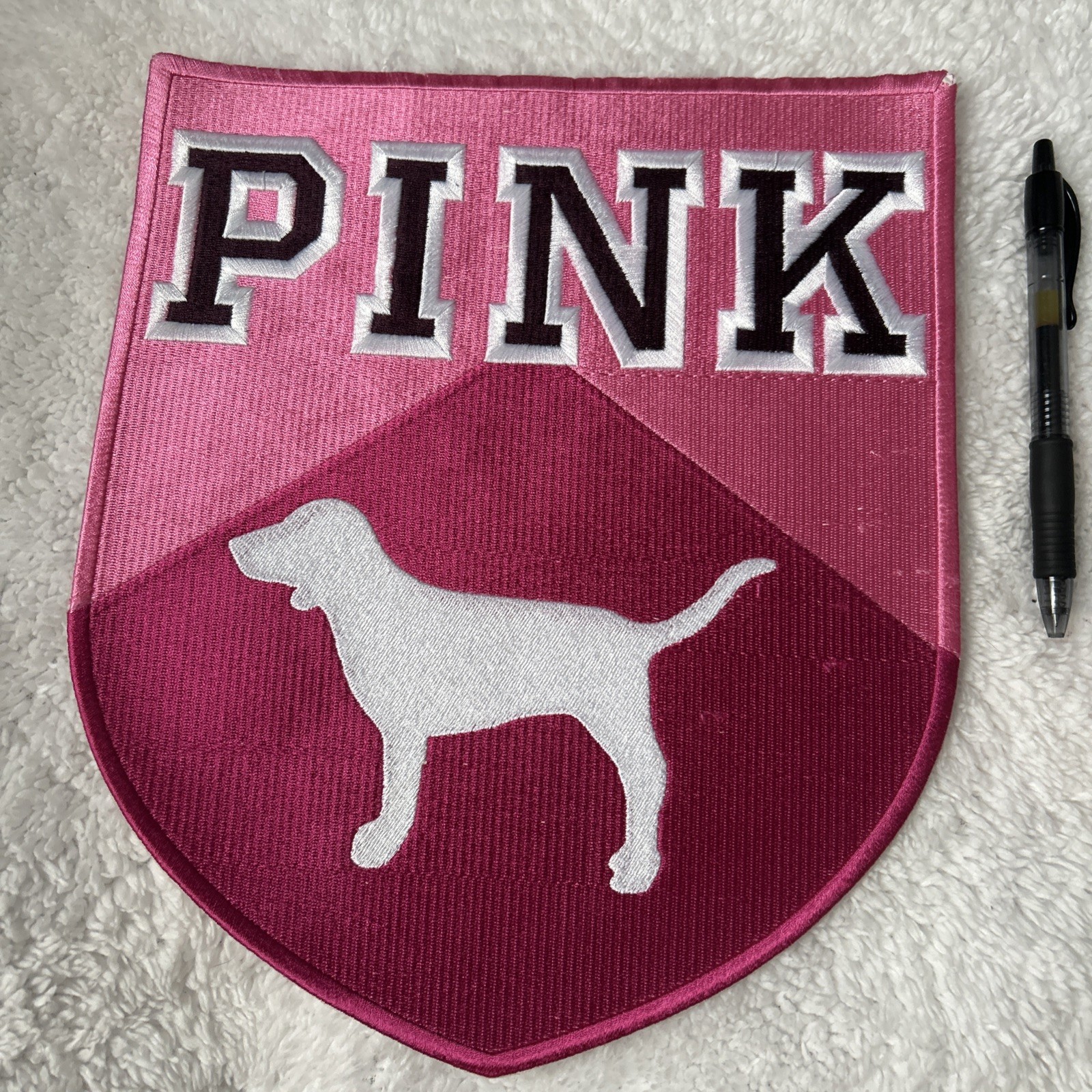 RARE Vintage Victoria's Secret PINK Giant Display Patch Crest - Pink Chevron Dog