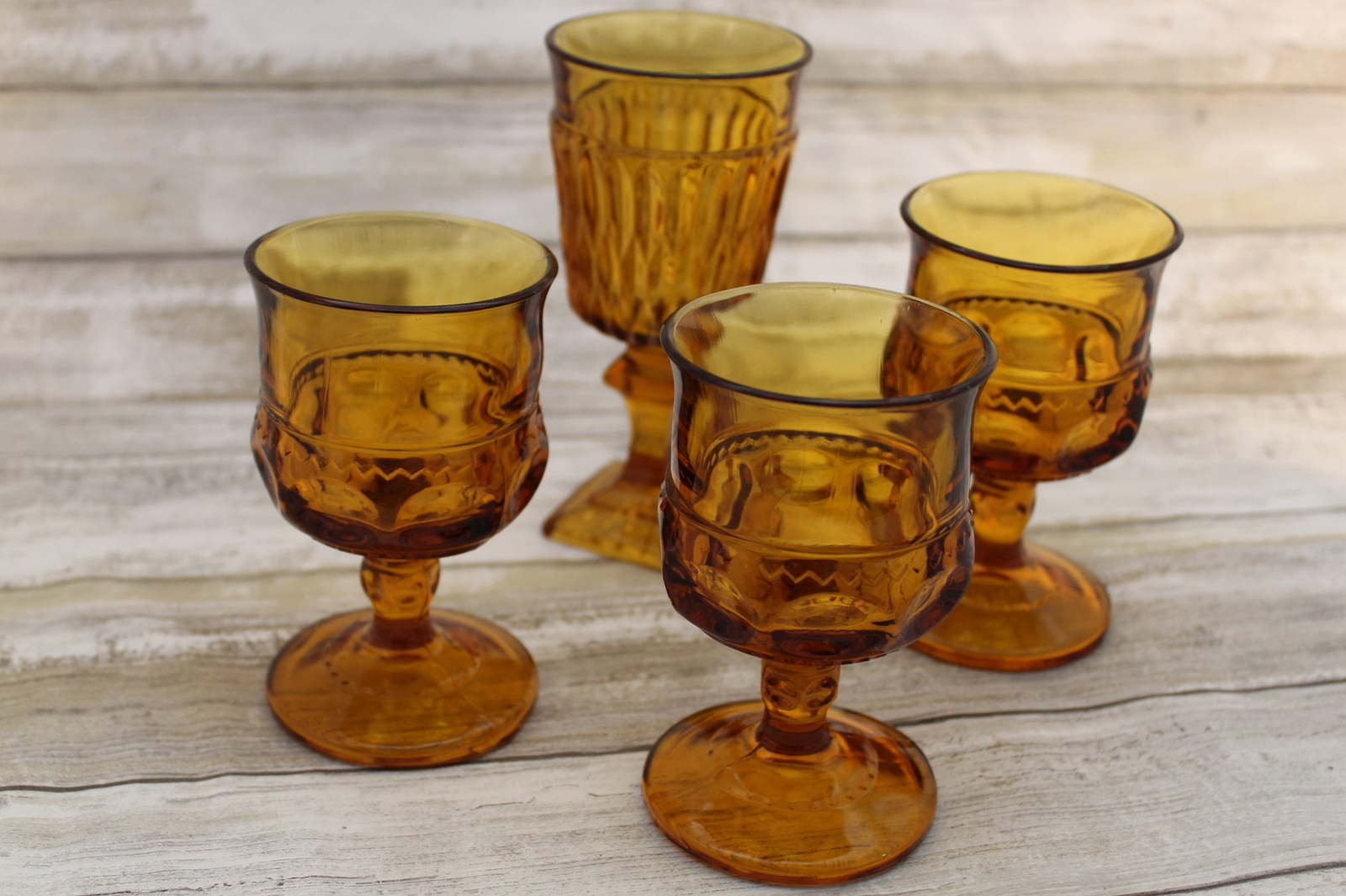 Kings Crown Thumb Print set of 3 and Vintage Amber Sherry Glass