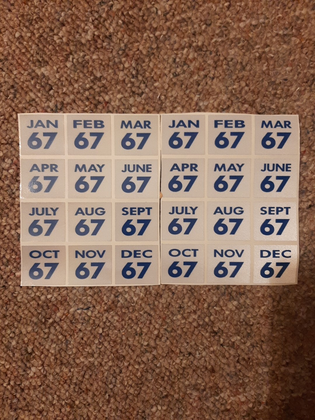 2, 1967 Connecticut License Plates.  YOM Expiration Stickers.$12. PER PAIR.