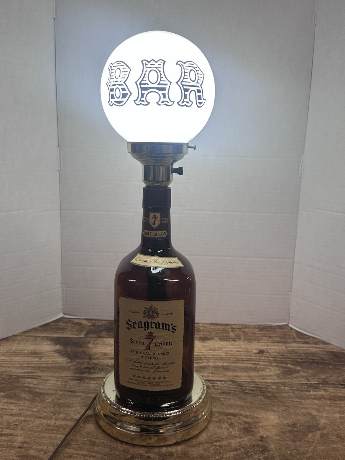 Vintage Seagram’s 7 Crown Whiskey Bottle Bar Light Glass Globe - 22” Tall Works
