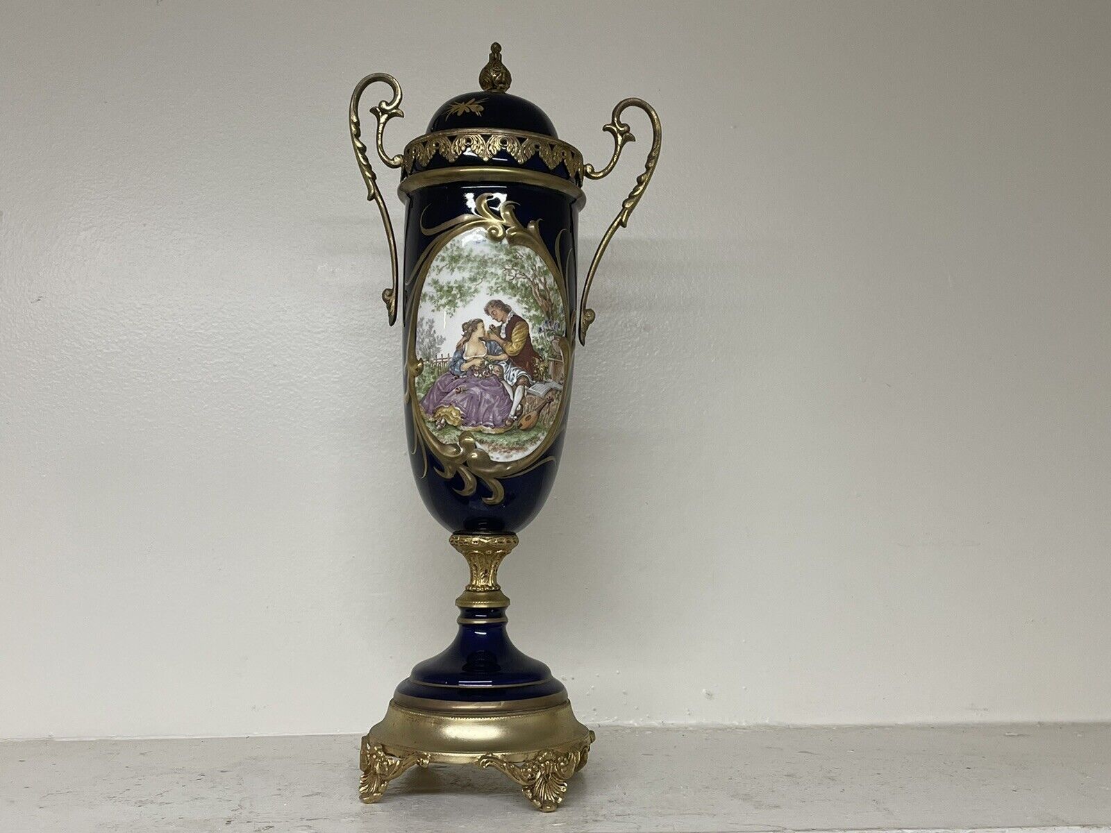 Victorian style￼ Hand painted decor cobalt blue porcelain urn from Italy￼