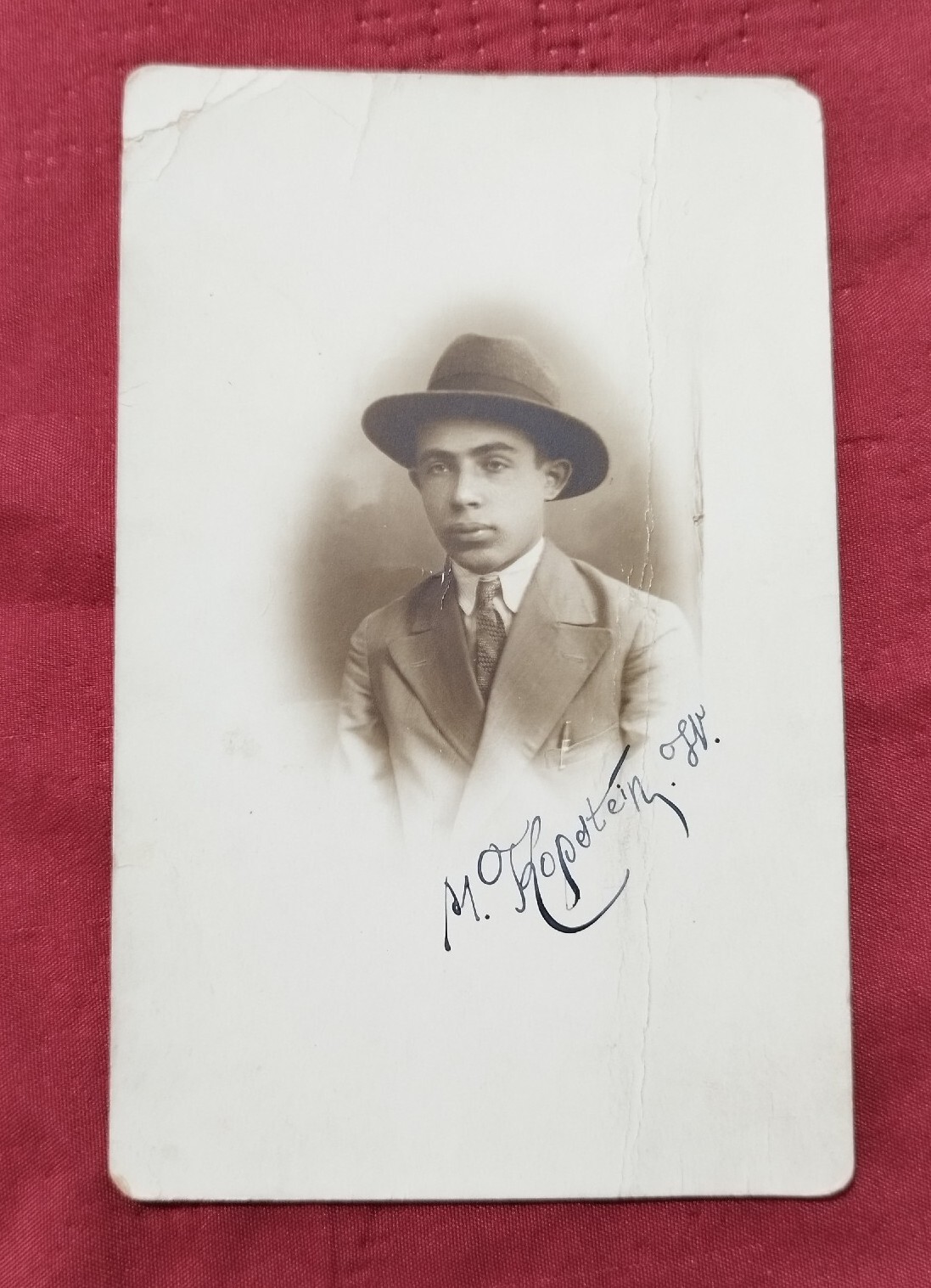 1930s Europe beautiful Boy  -  W Yiddish Text ,  photo Jewish Storozhynets
