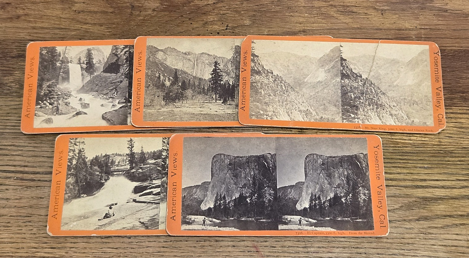 1870s Stereoview Photo Cards x5 - YOSEMITE Ribbon Nevada Vernal Falls Anthony